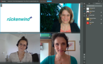 Online-Werkstattgespräch Kita 4.0, 17.06.2021 (oben: Bettina Wegner, unten li nach re: Kassandra Ribeiro und Iliana Dilger)